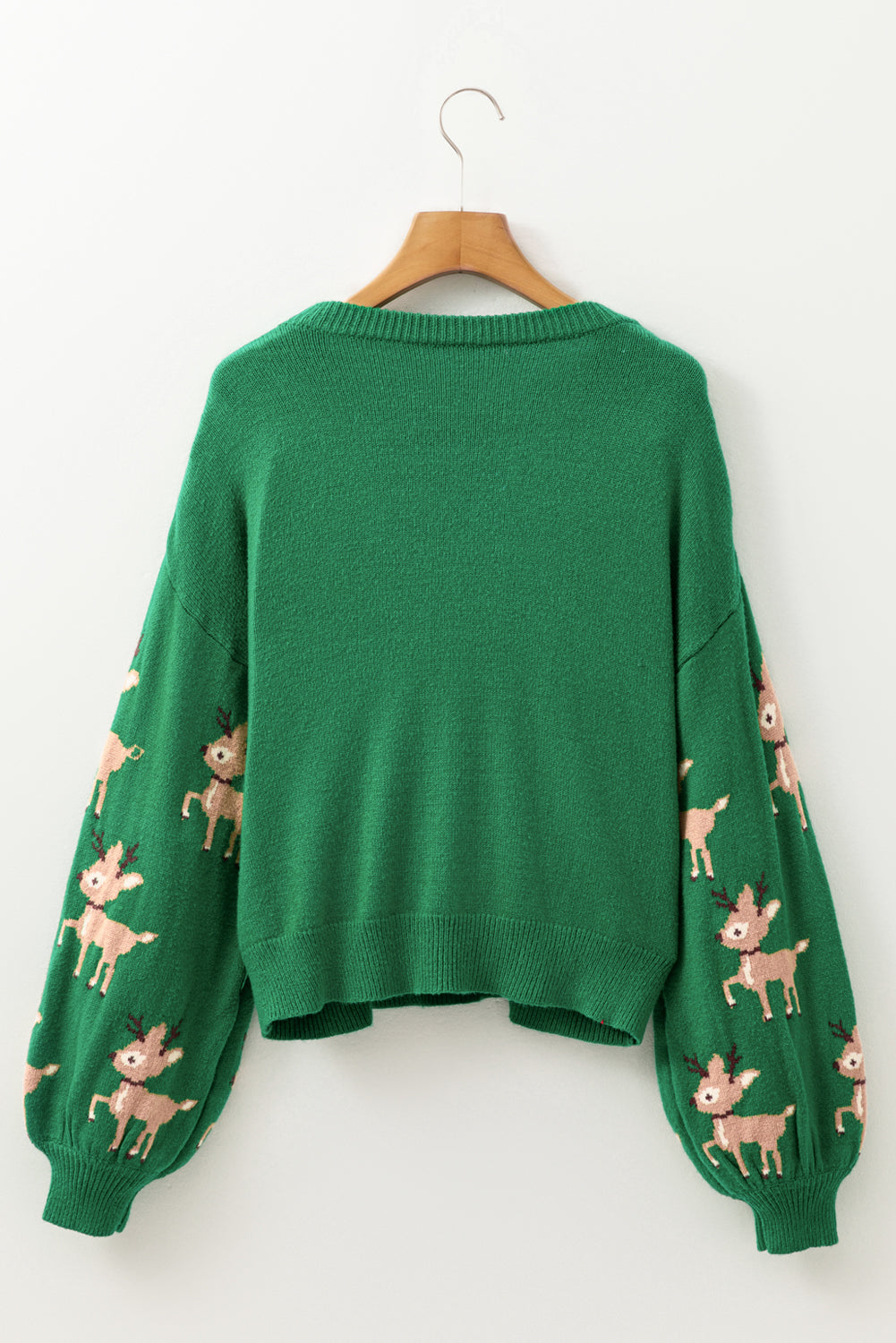 LIZAKOSHT  -  Reindeer Round Neck Drop Shoulder Sweater
