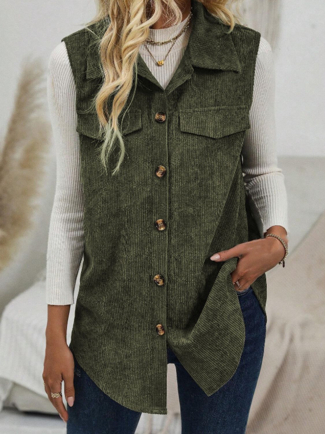 LIZAKOSHT  -  Button Up Collared Neck Vest Coat