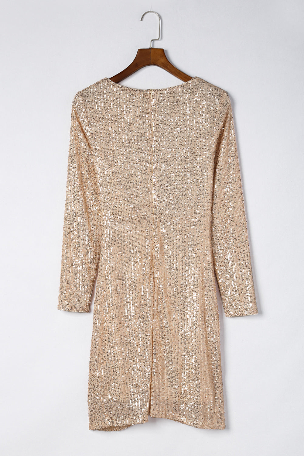 LIZAKOSHT  -  Sequin Knot Round Neck Long Sleeve Mini Dress