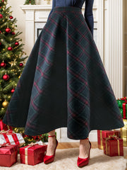 LIZAKOSHT  -  Plaid Elastic Waist Midi Skirt