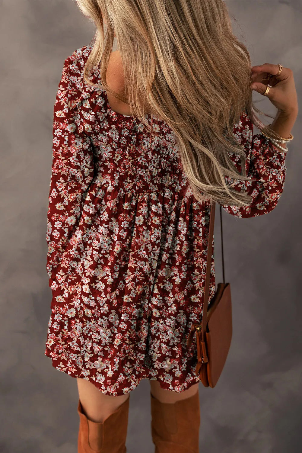 LIZAKOSHT  -  Ruched Printed Long Sleeve Mini Dress