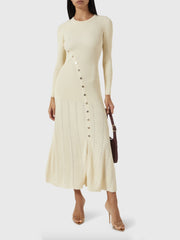 LIZAKOSHT  -  Openwork Round Neck Long Sleeve Sweater Dress