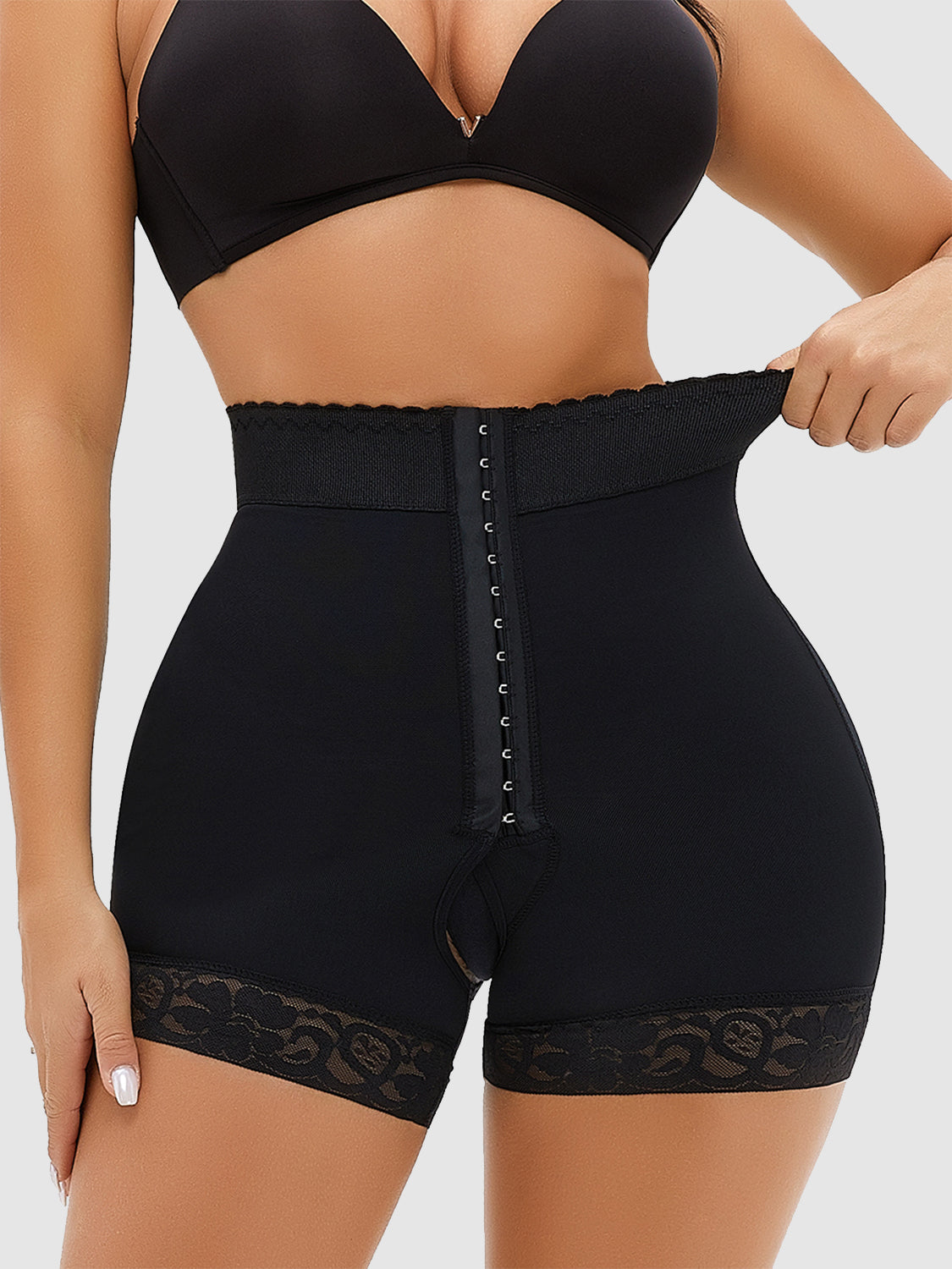 LIZAKOSHT  -  Full Size Lace Detail Hook-and-Eye Shaping Shorts
