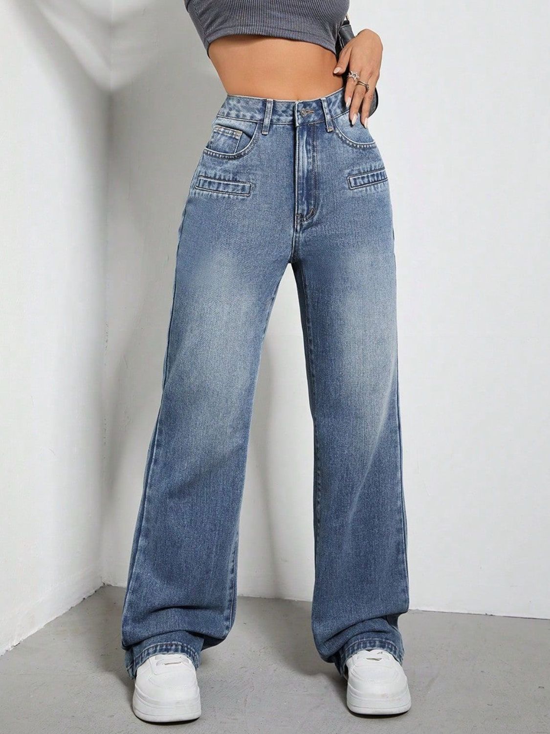 LIZAKOSHT  -  High Rise Wide Leg Jeans with Pockets