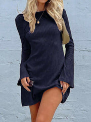 LIZAKOSHT  -  Backless Round Neck Long Sleeve Mini Dress