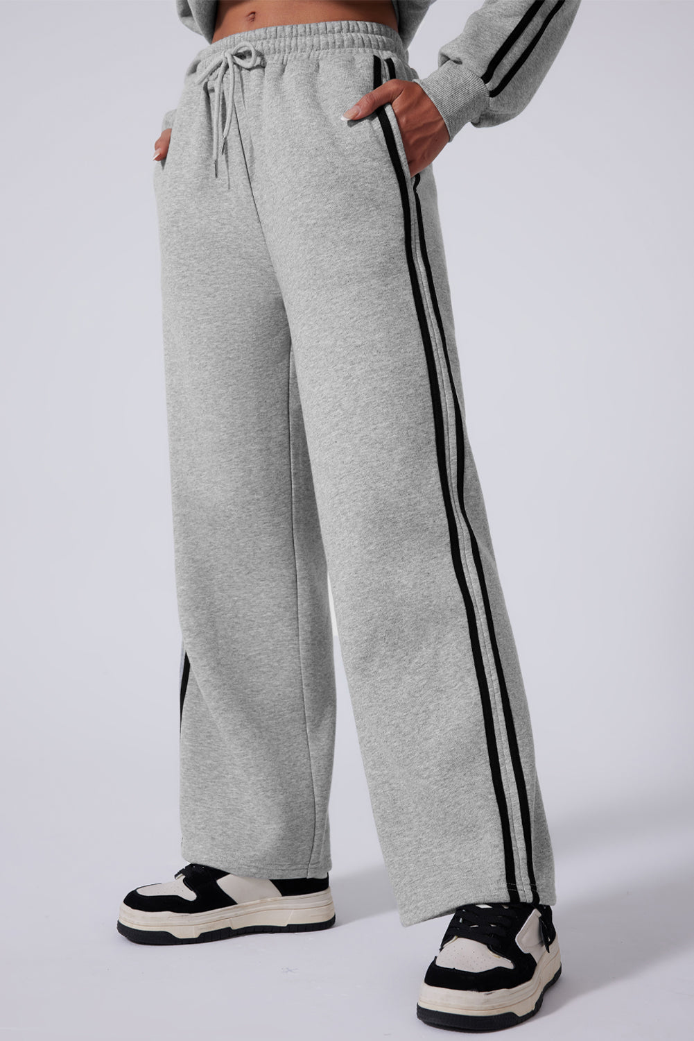 LIZAKOSHT  -  Side Striped Round Neck Top and Pants Active Set