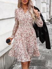LIZAKOSHT  -  Ruffle Hem Floral Surplice Long Sleeve Dress