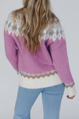 LIZAKOSHT  -  Geometric Round Neck Long Sleeve Sweater