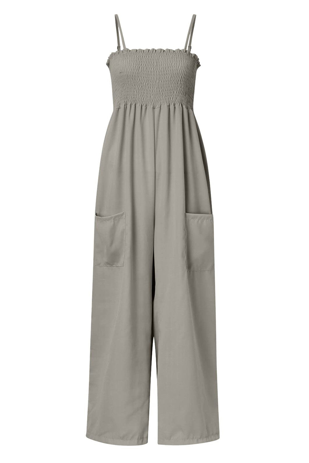 LIZAKOSHT  -  Smocked Spaghetti Strap Wide Leg Jumpsuit