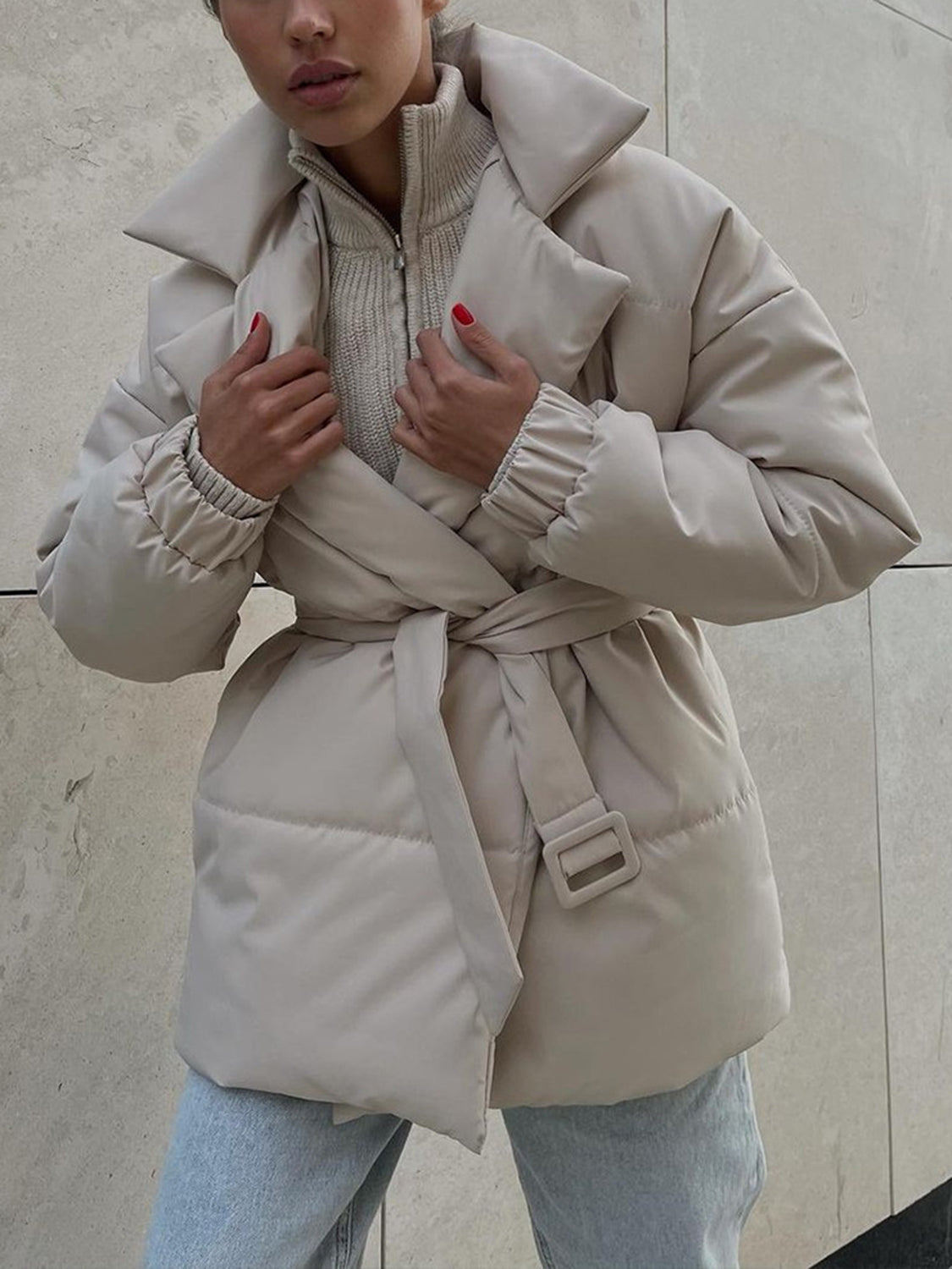 LIZAKOSHT  -  Puffer Long Sleeve Winter Coat with Belt