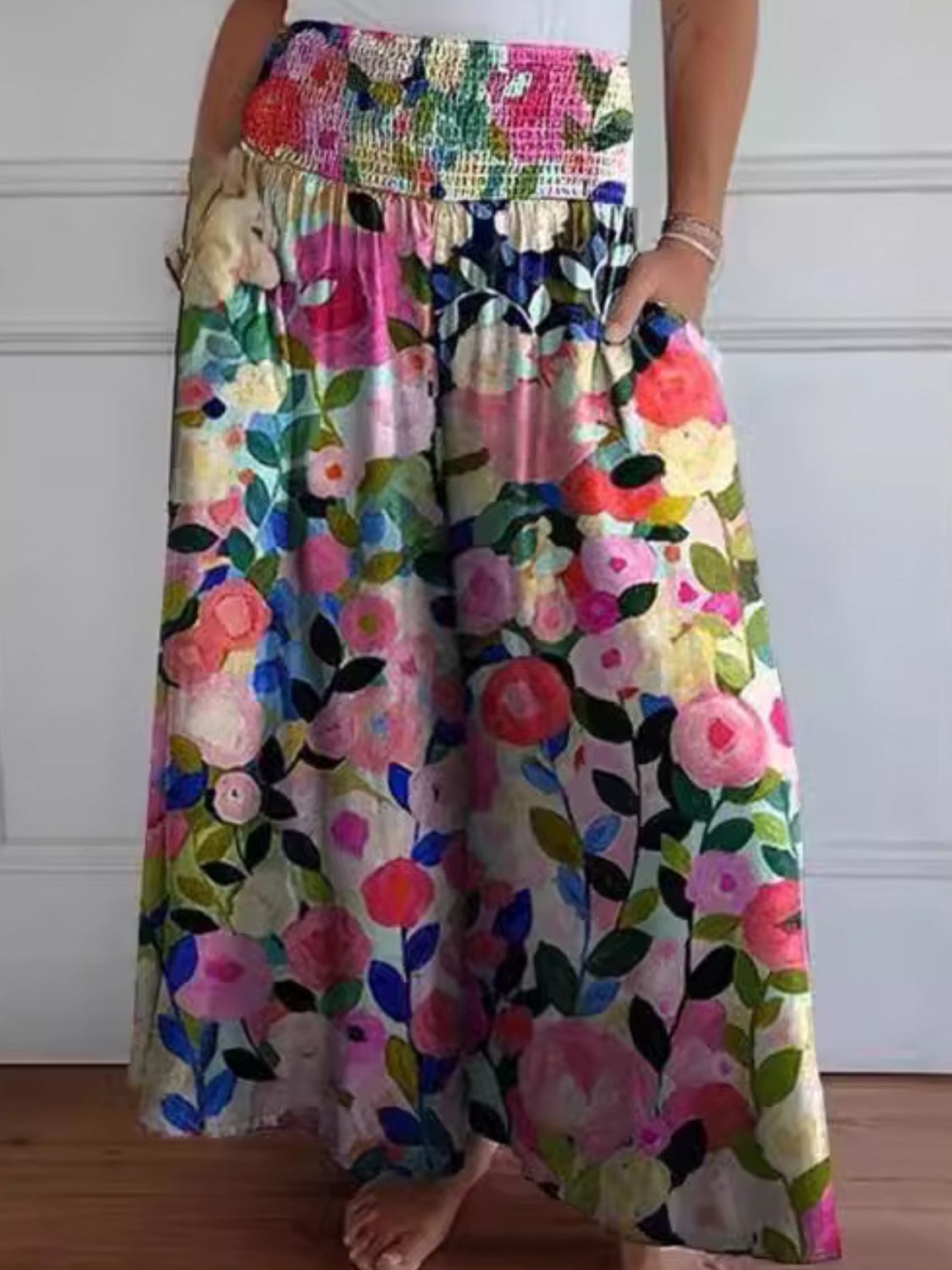 LIZAKOSHT  -  Full Size Smocked Wide Leg Pants with Pockets