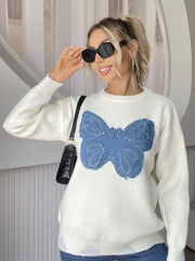 LIZAKOSHT  -  Butterfly Round Neck Long Sleeve Sweater