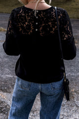 LIZAKOSHT  -  Lace Detail Round Neck Long Sleeve Blouse