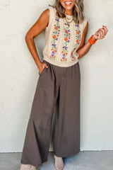 LIZAKOSHT  -  Embroidered Cable-Knit Round Neck Sweater Vest