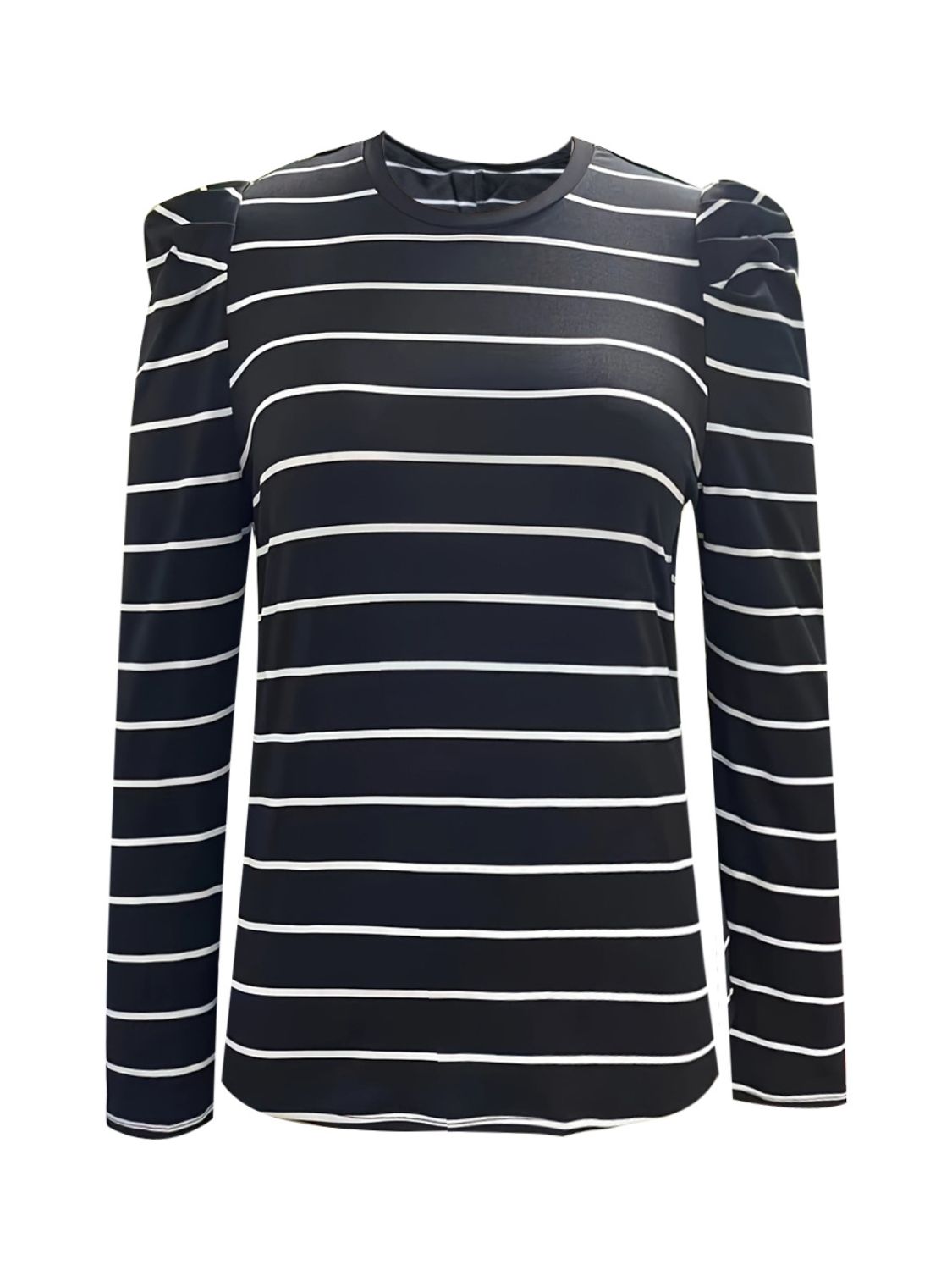 LIZAKOSHT  -  Full Size Striped Round Neck Puff Sleeve T-Shirt