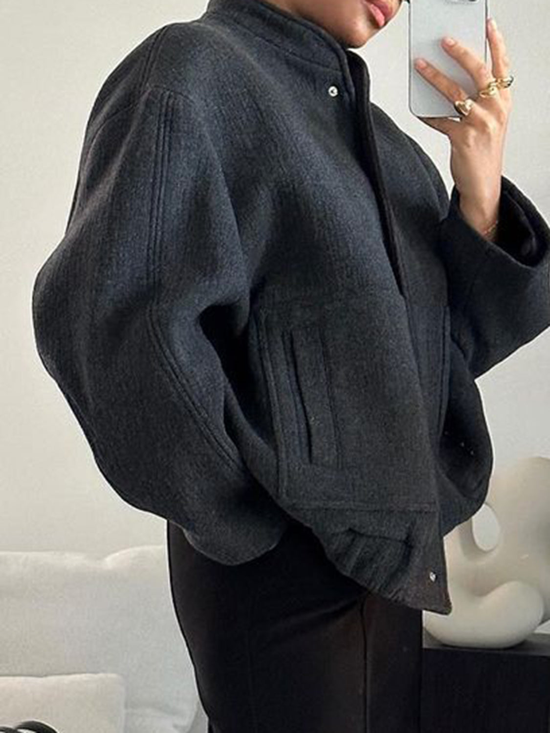 LIZAKOSHT  -  Full Size Snap Down Drop Shoulder Jacket
