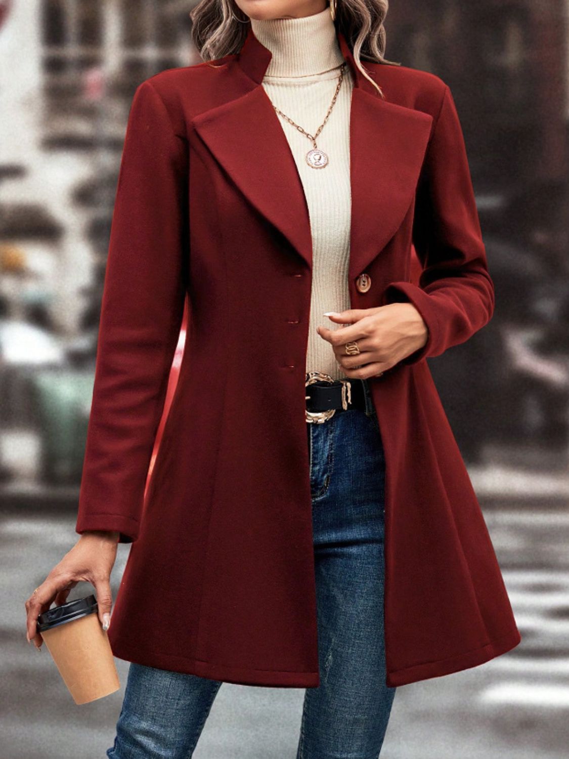 LIZAKOSHT  -  Collared Neck Button Up Long Sleeve Coat