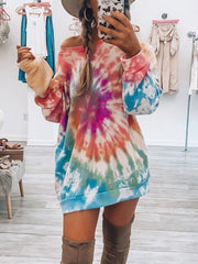 LIZAKOSHT  -  Full Size Tie-Dye Round Neck Long Sleeve Dress