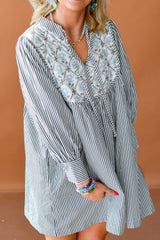 LIZAKOSHT  -  Tied Floral Printed Striped Long Sleeve Dress