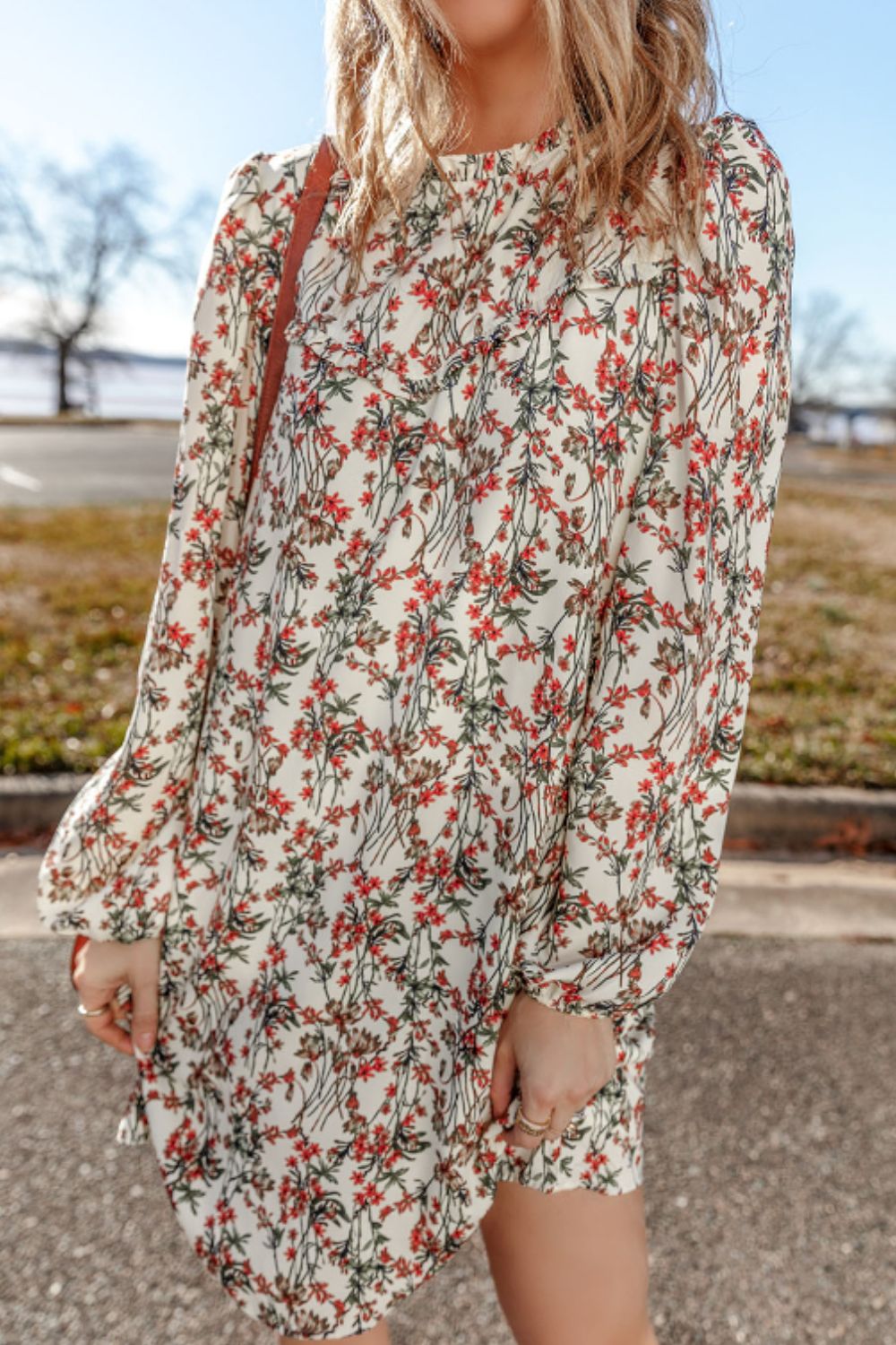 LIZAKOSHT  -  Floral Round Neck Long Sleeve Dress