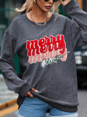 LIZAKOSHT  -  Full Size MERRY CHRISTMAS Round Neck Long Sleeve Sweatshirt