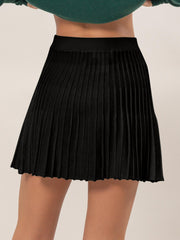 LIZAKOSHT  -  High Waist Knit Pleated Flare Mini Skirt
