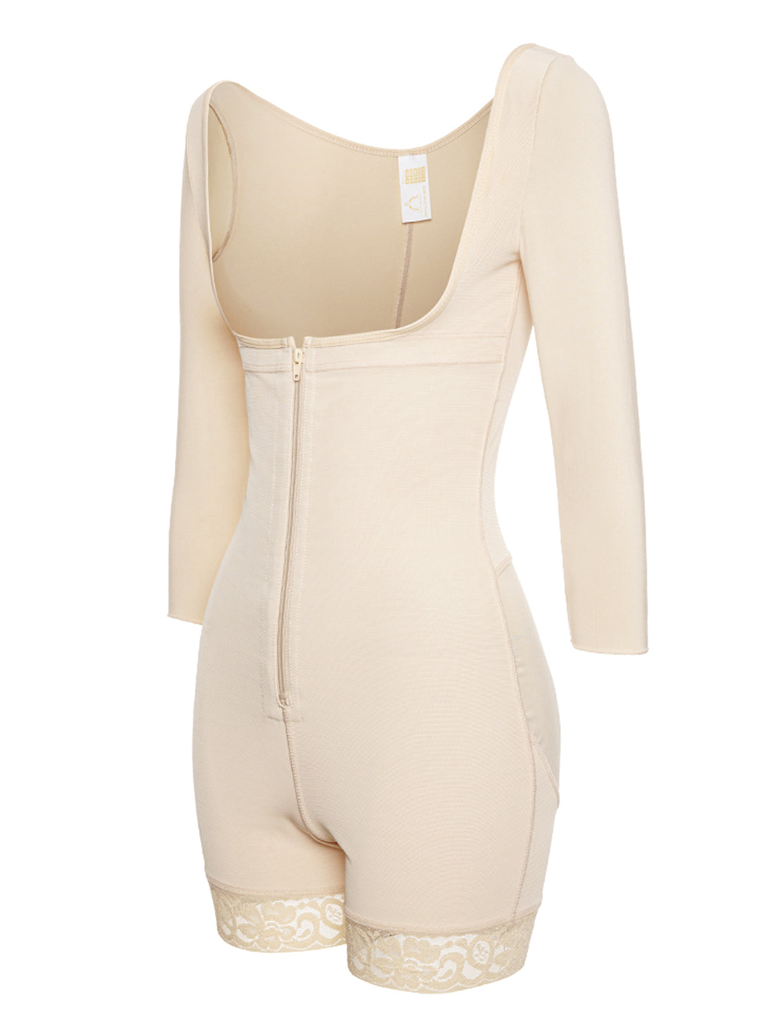 LIZAKOSHT  -  Full Size Zip Up Lace Detail Long Sleeve Shapewear