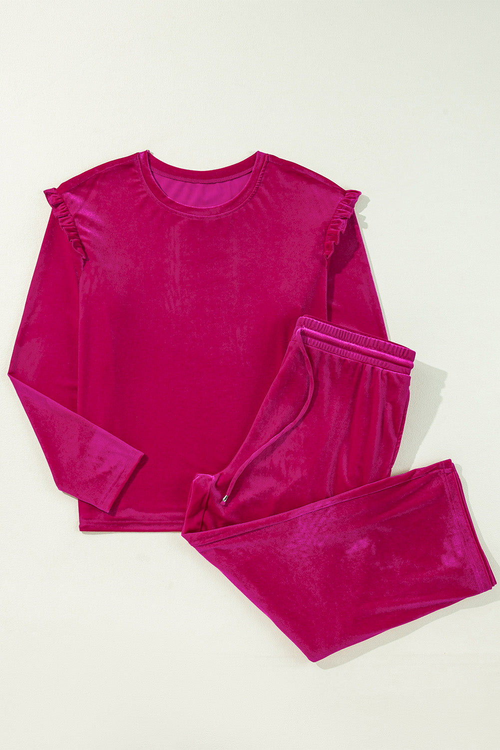 LIZAKOSHT  -  Frill Round Neck Long Sleeve Top and Pants Set