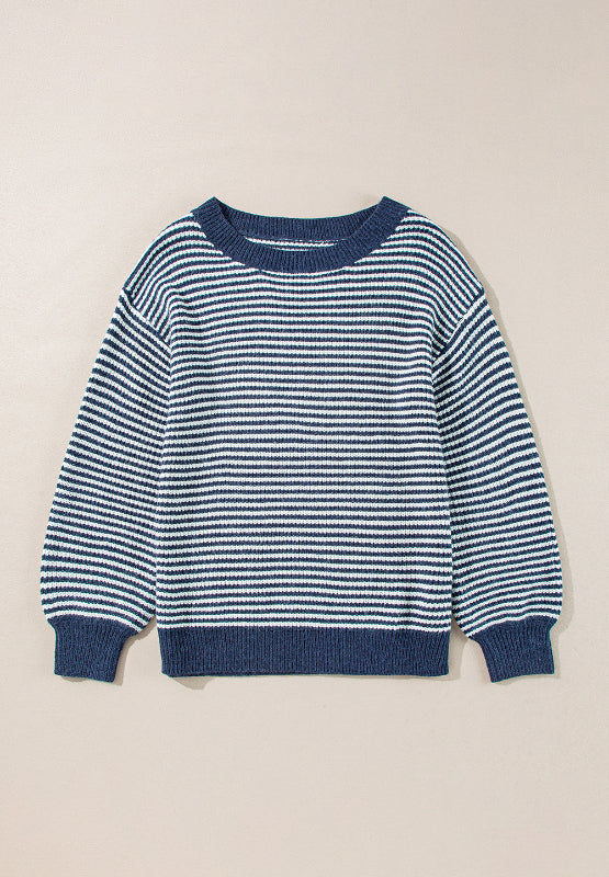 LIZAKOSHT  -  Striped Boat Neck Long Sleeve Sweater