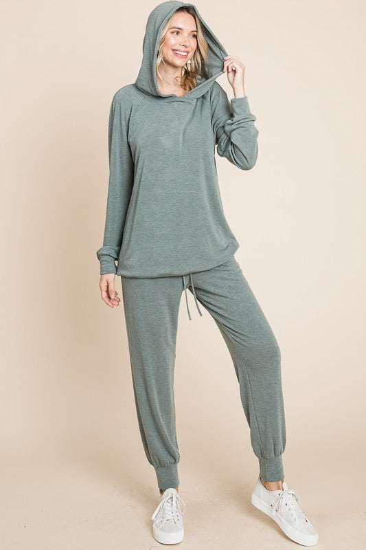 LIZAKOSHT  -  Super Lady Full Size Long Sleeve Hoodie and Tied Pants Set