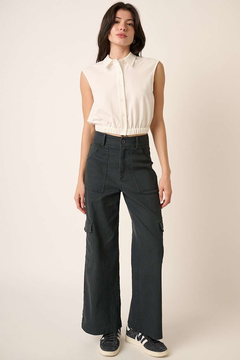 LIZAKOSHT  -  Mittoshop Wide Leg High Waist Pants with Cargo Pockets