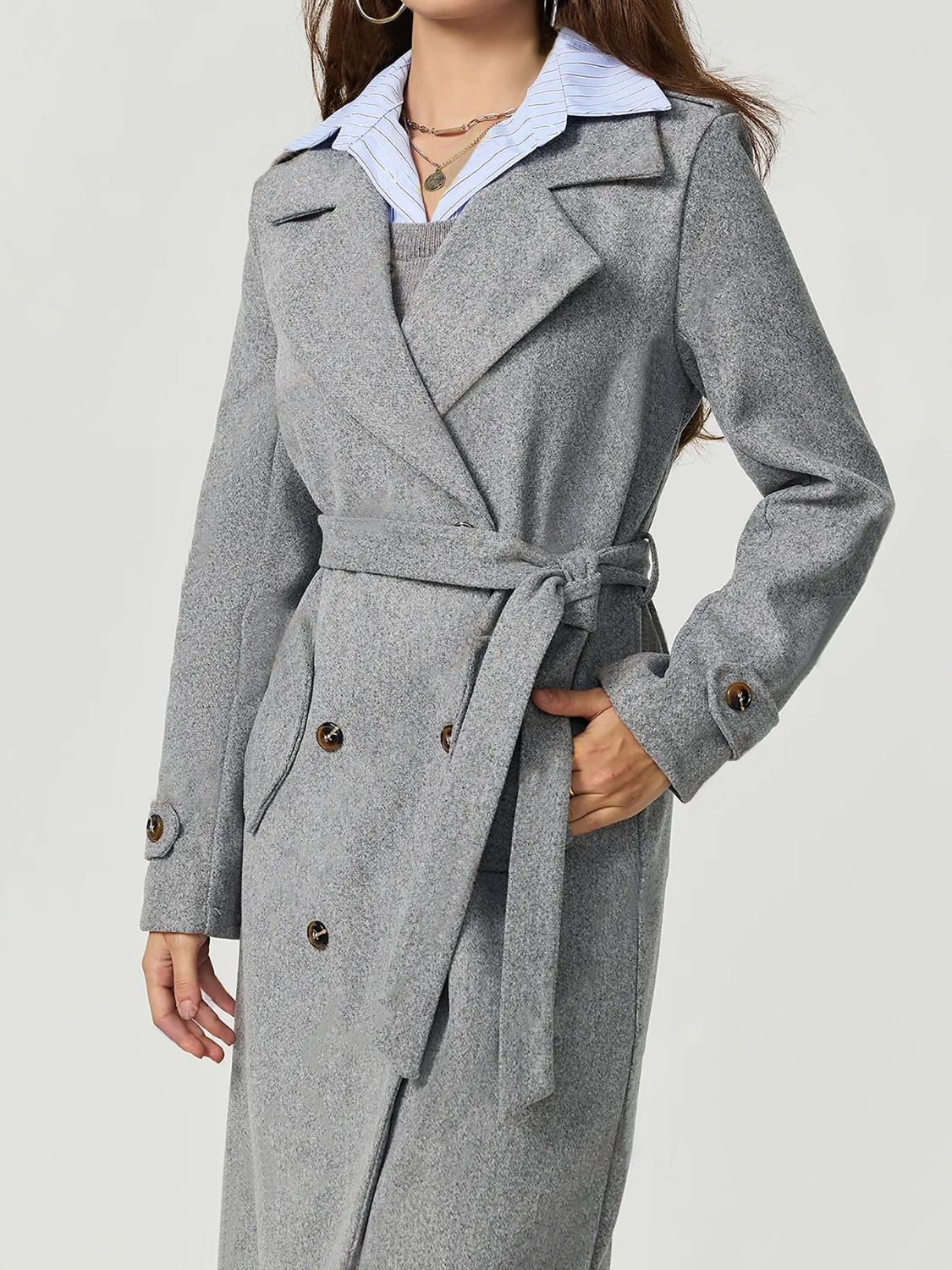 LIZAKOSHT  -  Collared Neck Long Sleeve Longline Coat