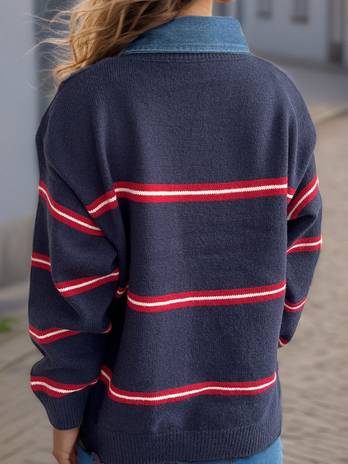LIZAKOSHT  -  Contrast Stripes Round Neck Long Sleeve Sweater