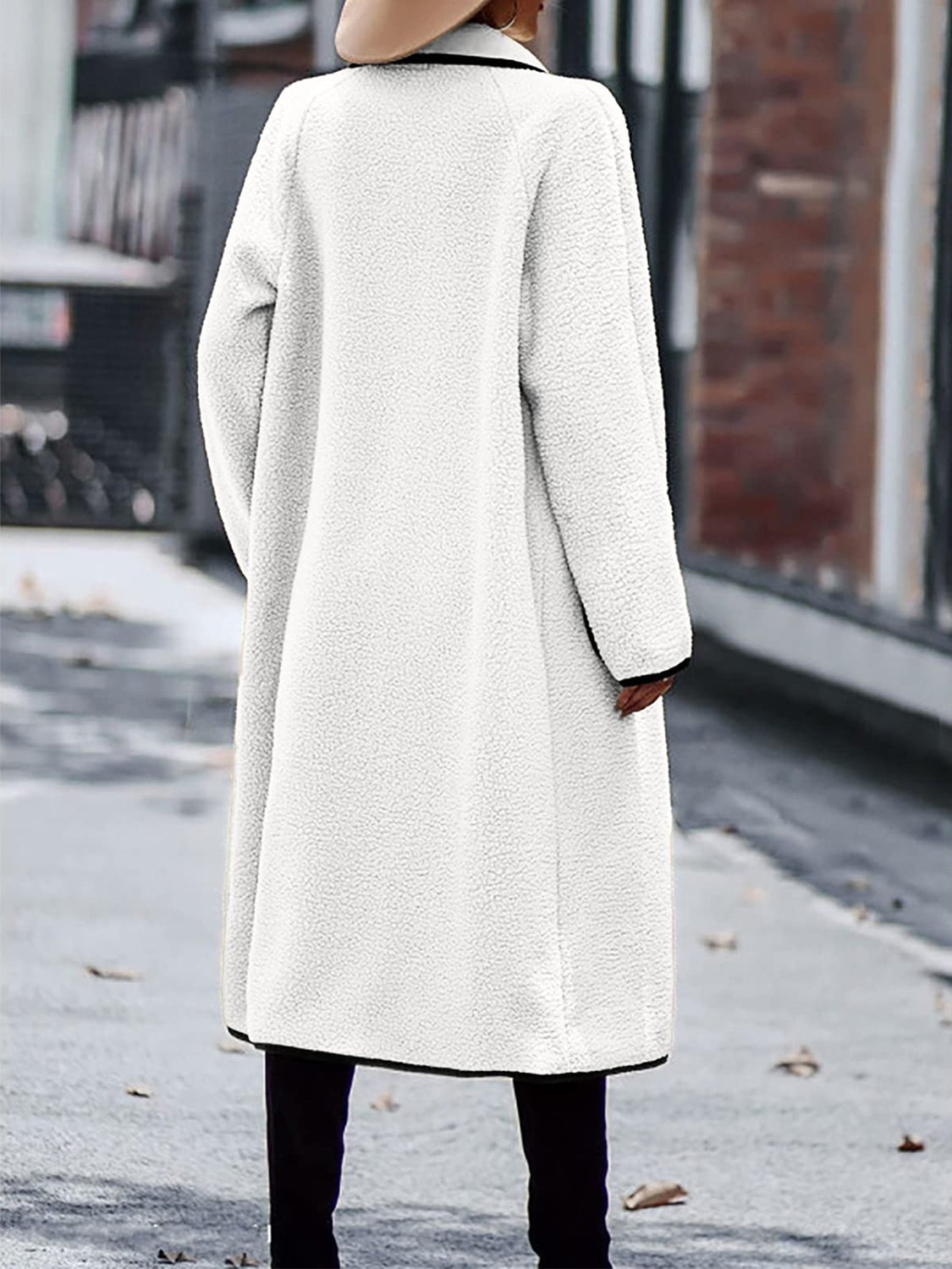 LIZAKOSHT  -  Full Size Contrast Trim Long Sleeve Coat with Pockets