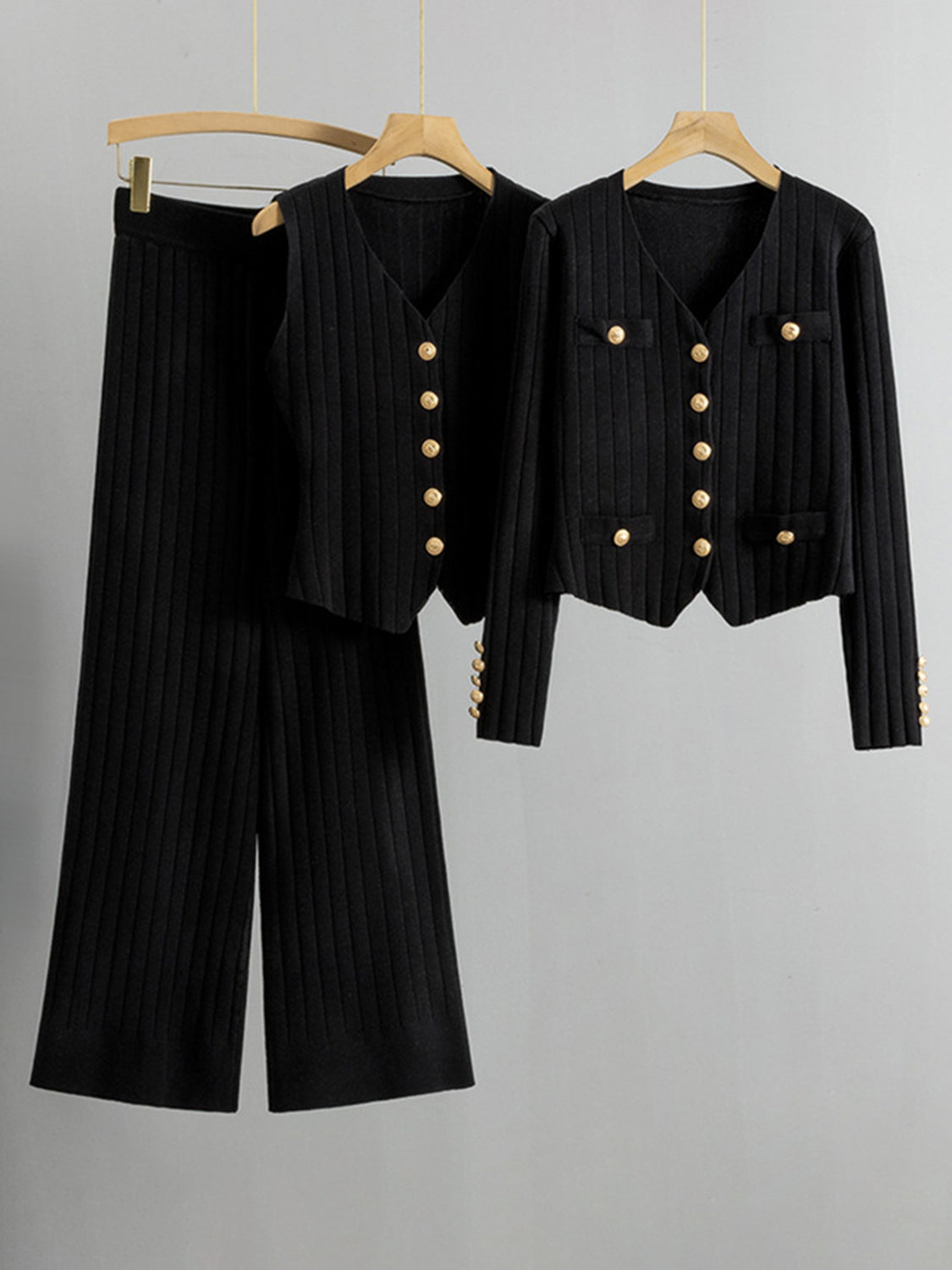 LIZAKOSHT  -  V-Neck Tank, Cardigan and Pants Three-Piece Sweater Set