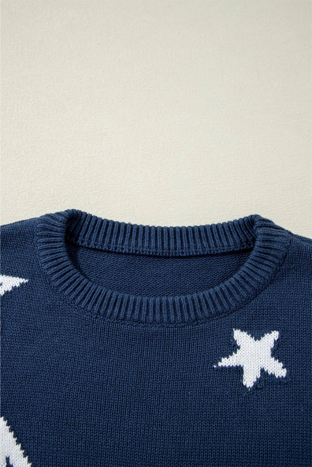 LIZAKOSHT  -  Star Round Neck Long Sleeve Sweater