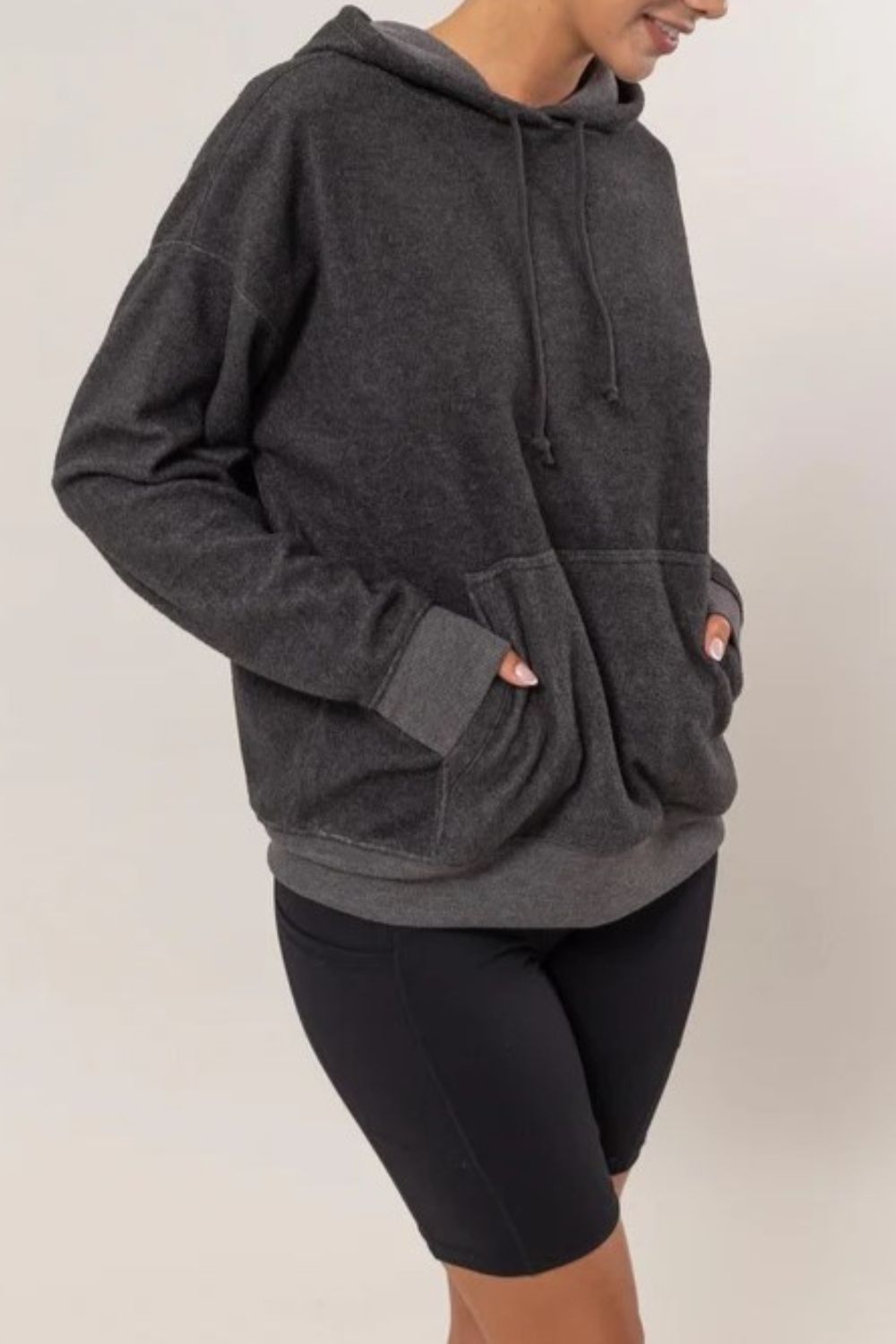 LIZAKOSHT  -  Brushed Long Sleeve Hoodie with Kangaroo Pocket