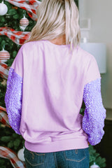 LIZAKOSHT  -  Sequin Round Neck Long Sleeve Sweatshirt