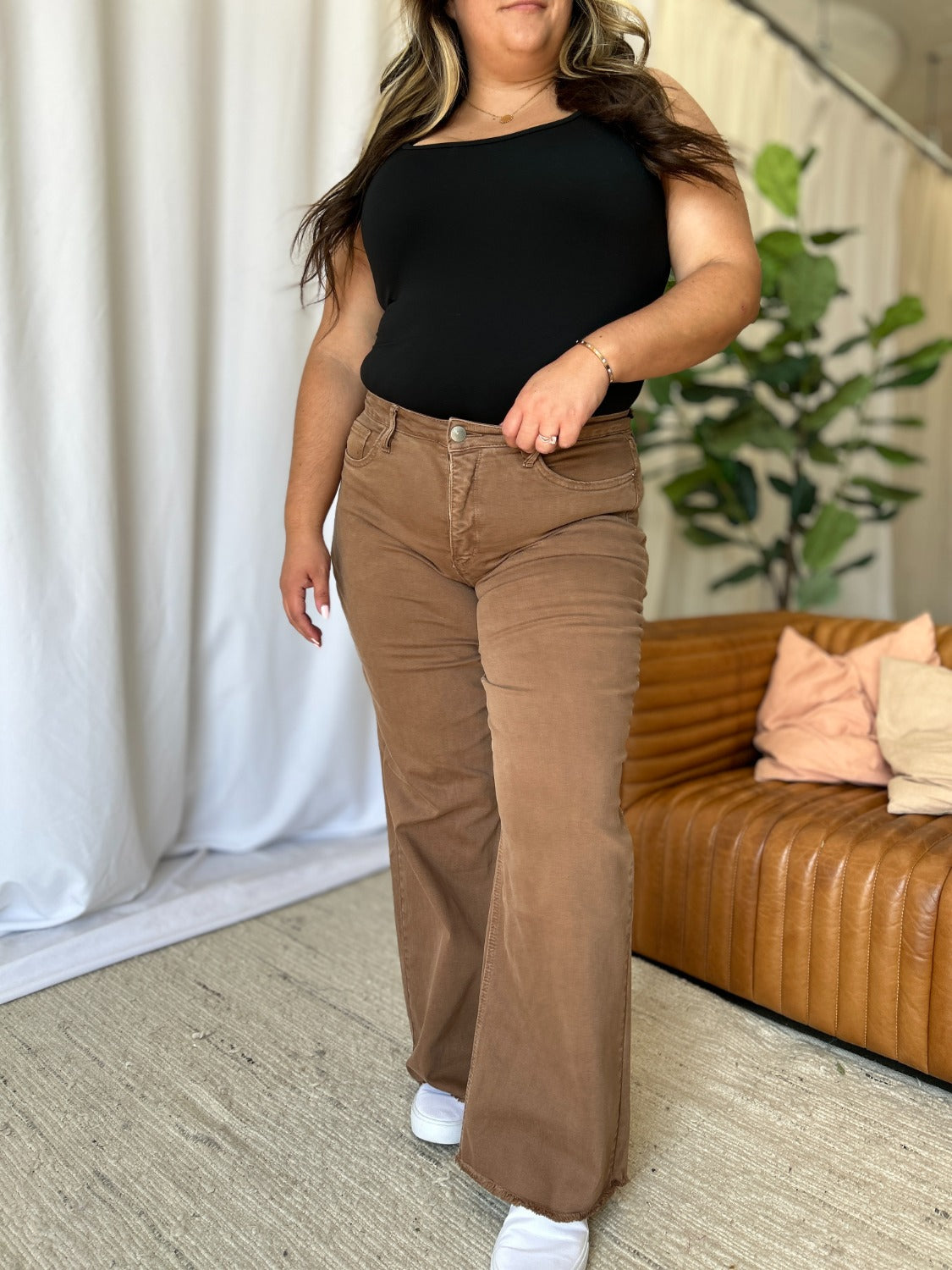LIZAKOSHT  -  RFM Full Size High Rise Garment Dye Wide Leg Jeans