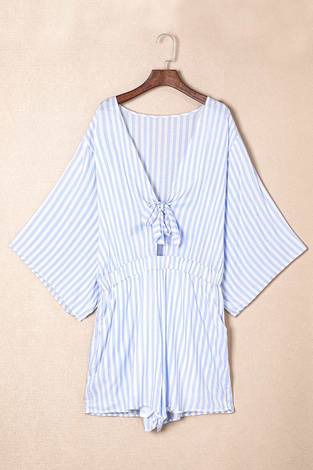 LIZAKOSHT  -  Bow Striped Kimono Sleeve Romper