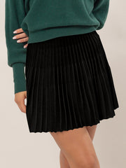LIZAKOSHT  -  High Waist Knit Pleated Flare Mini Skirt
