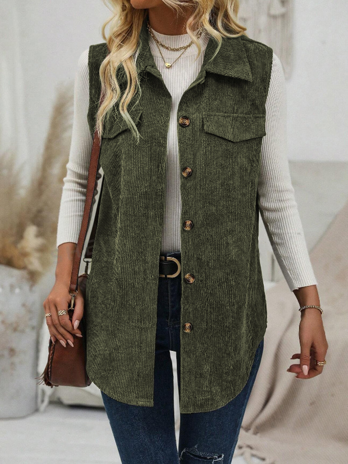 LIZAKOSHT  -  Button Up Collared Neck Vest Coat