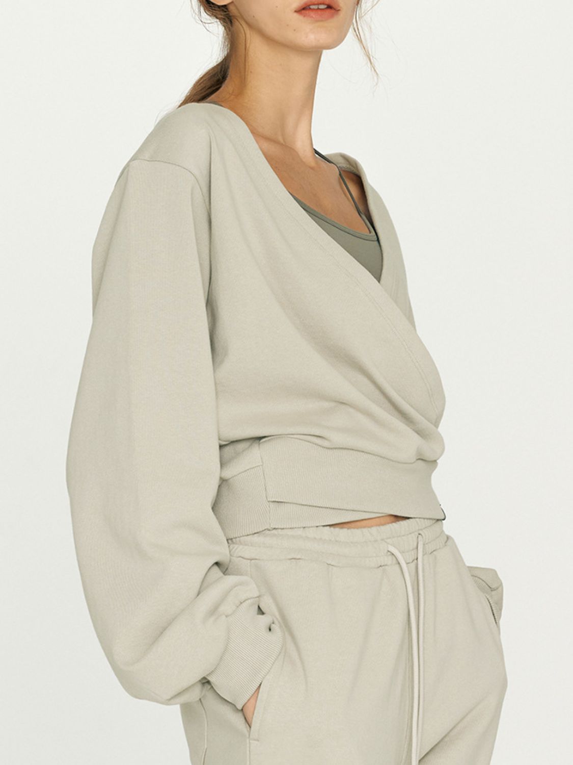 LIZAKOSHT  -  Surplice Long Sleeve Sweatshirt