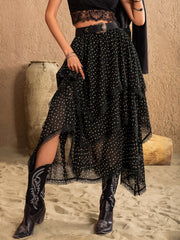 LIZAKOSHT  -  Lace Detail Layered Midi Skirt