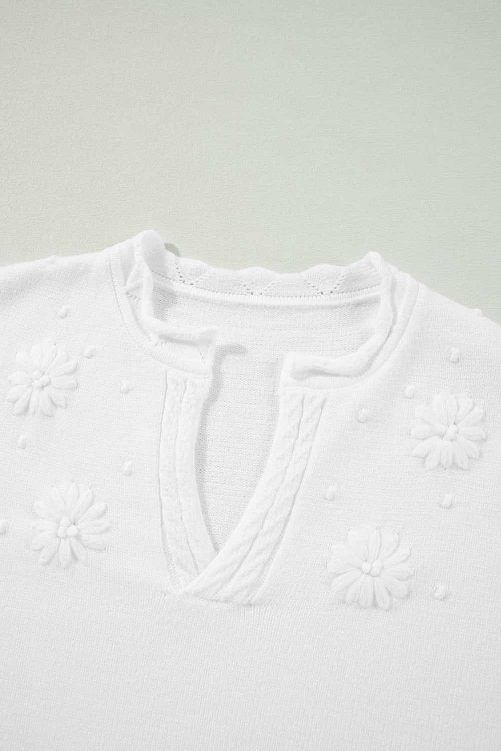 LIZAKOSHT  -  Daisy Notched Long Sleeve Sweater
