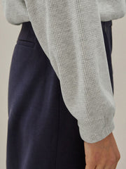 LIZAKOSHT  -  Waffle Knit Drawstring Half Zip Long Sleeve Sweatshirt