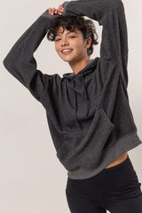 LIZAKOSHT  -  Brushed Long Sleeve Hoodie with Kangaroo Pocket