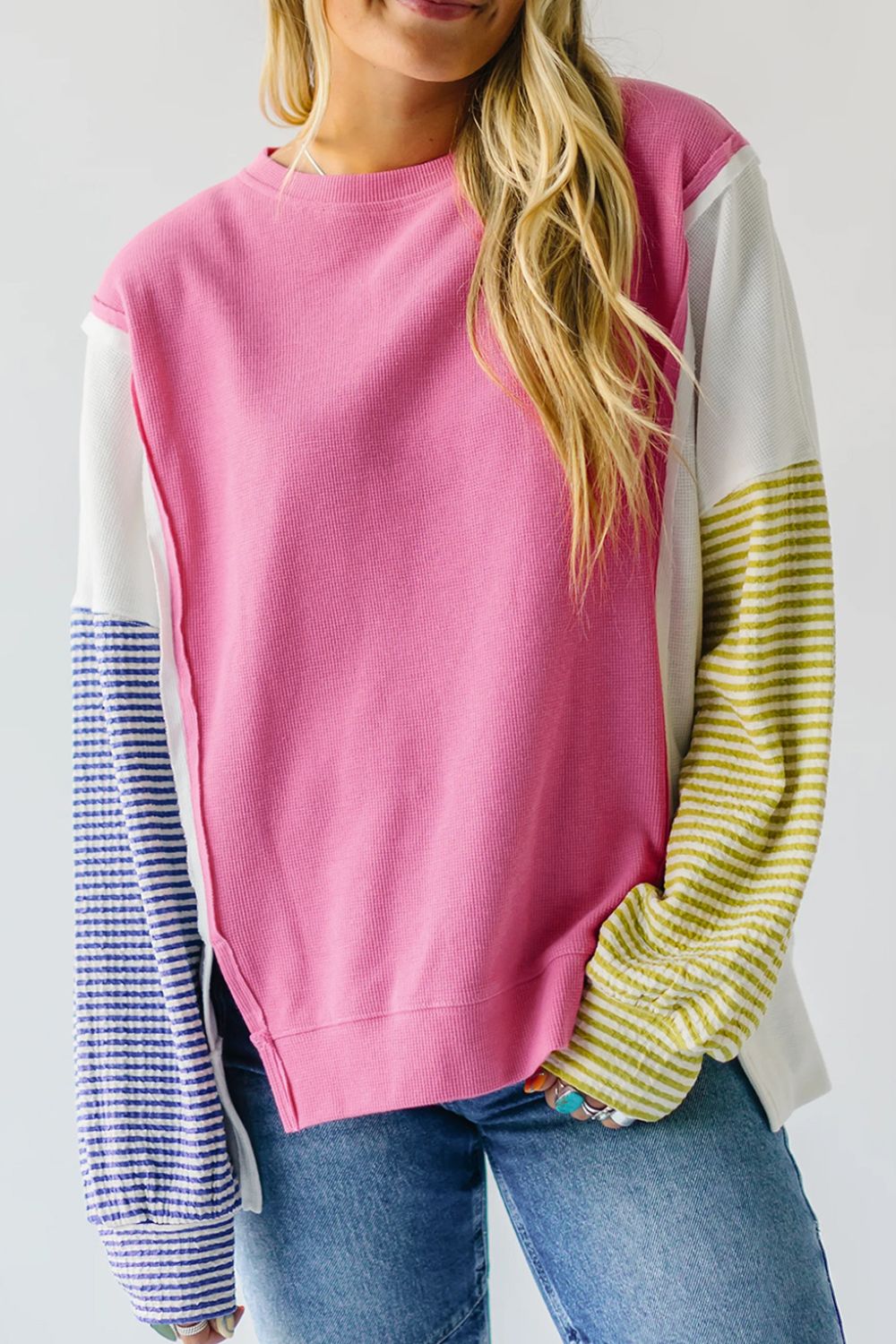 LIZAKOSHT  -  Exposed Seam Contrast Long Sleeve Sweatshirt