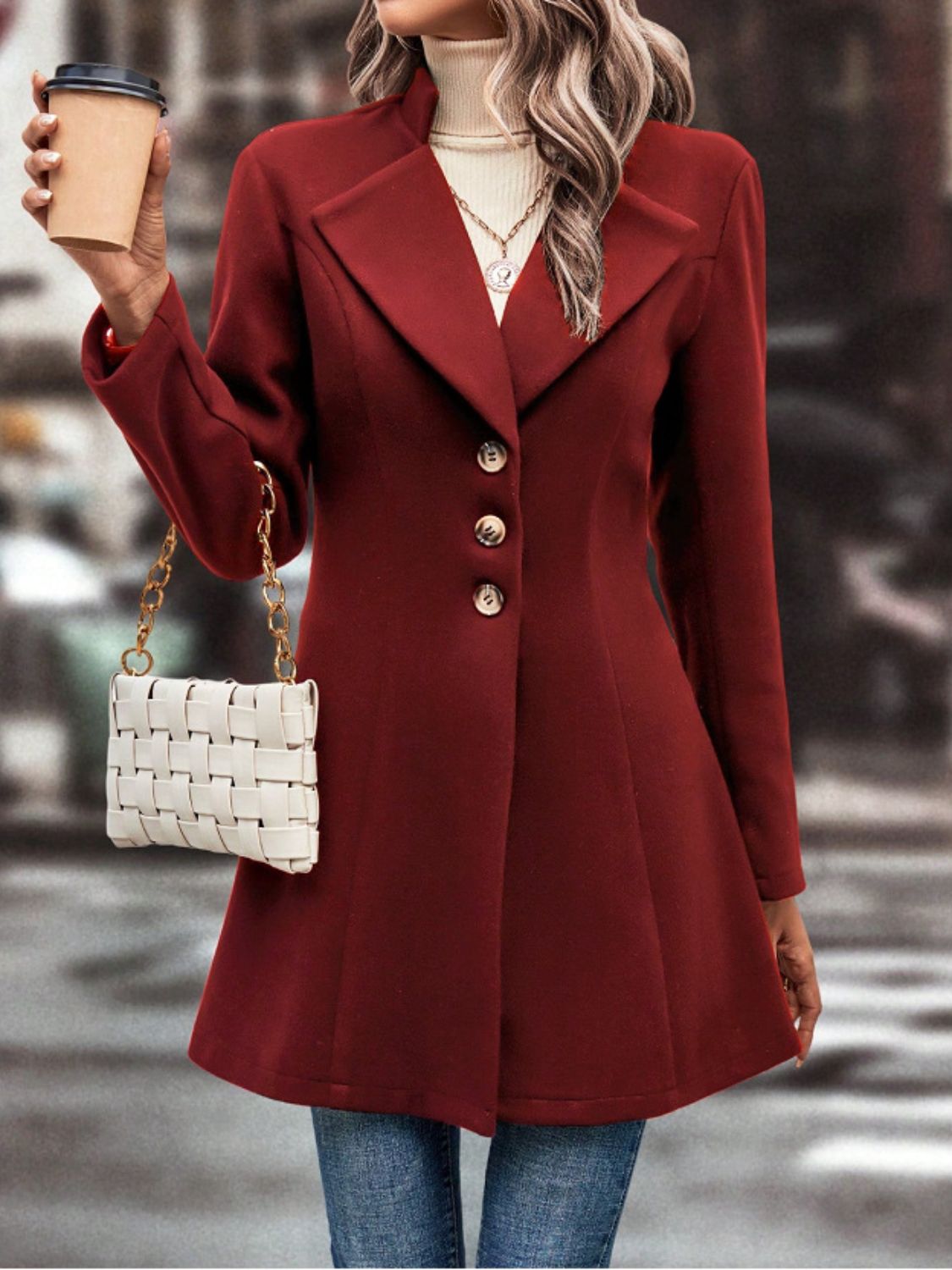 LIZAKOSHT  -  Collared Neck Button Up Long Sleeve Coat