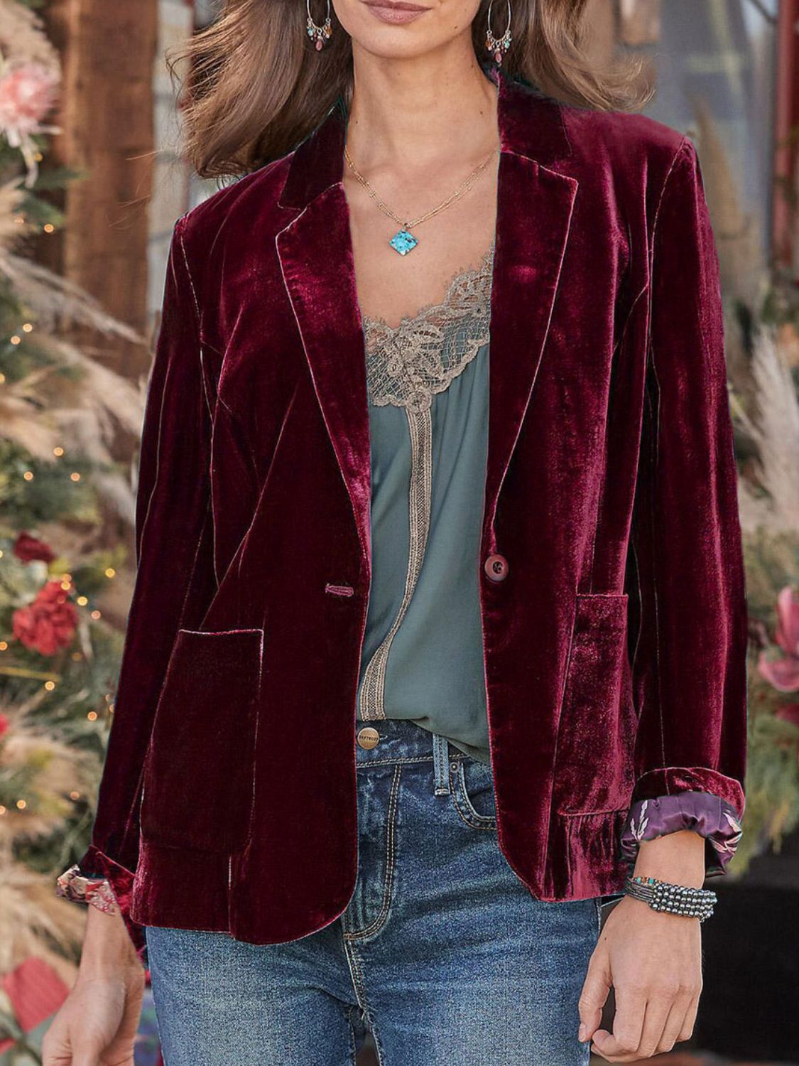 LIZAKOSHT  -  Pocketed Button Up Lapel Collar Blazer